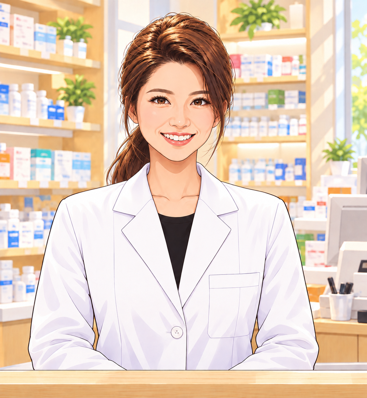 三条まりも薬局 薬局長のイラスト