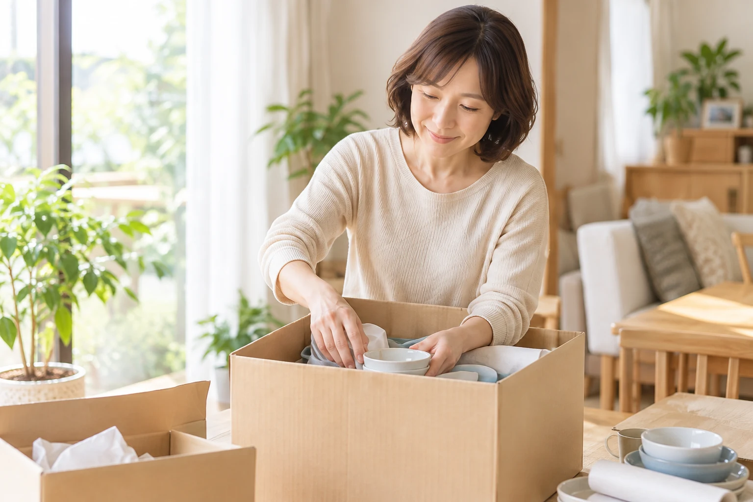 暮らしの品を片付ける様子