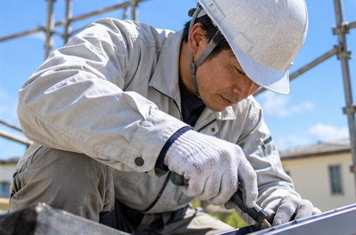足場の上で作業する職人