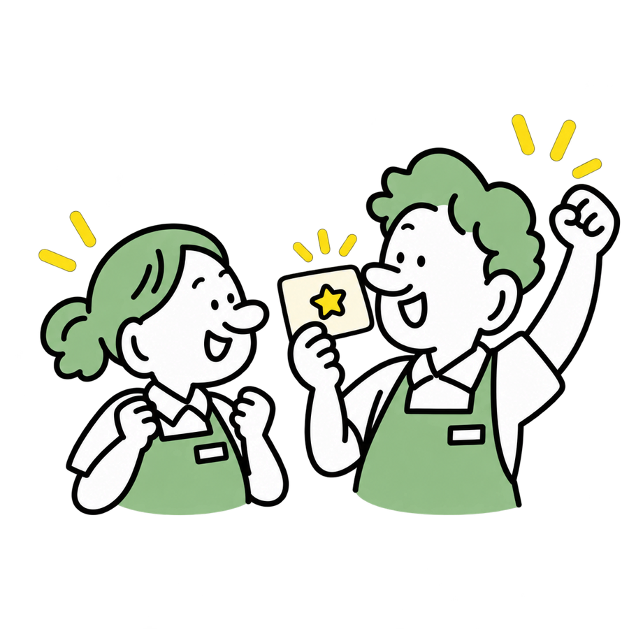 目標達成を喜ぶスタッフのイラスト