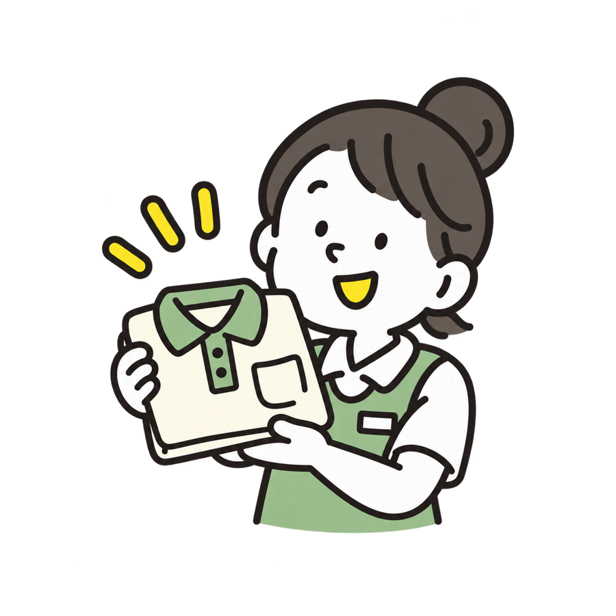 支給された制服を持つスタッフのイラスト