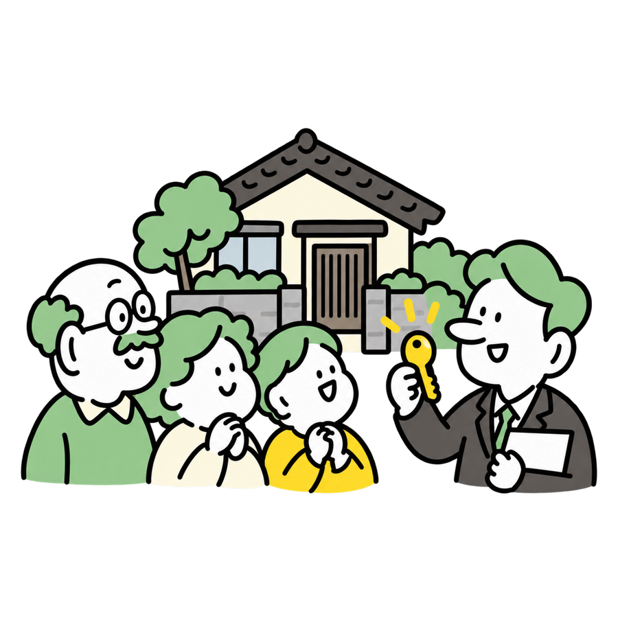 住まいとこれからの暮らしを相談するご家族のイラスト