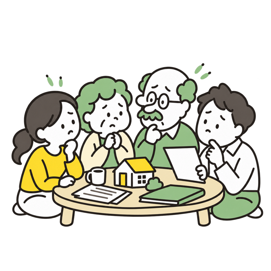 実家のこれからを心配するご家族のイラスト