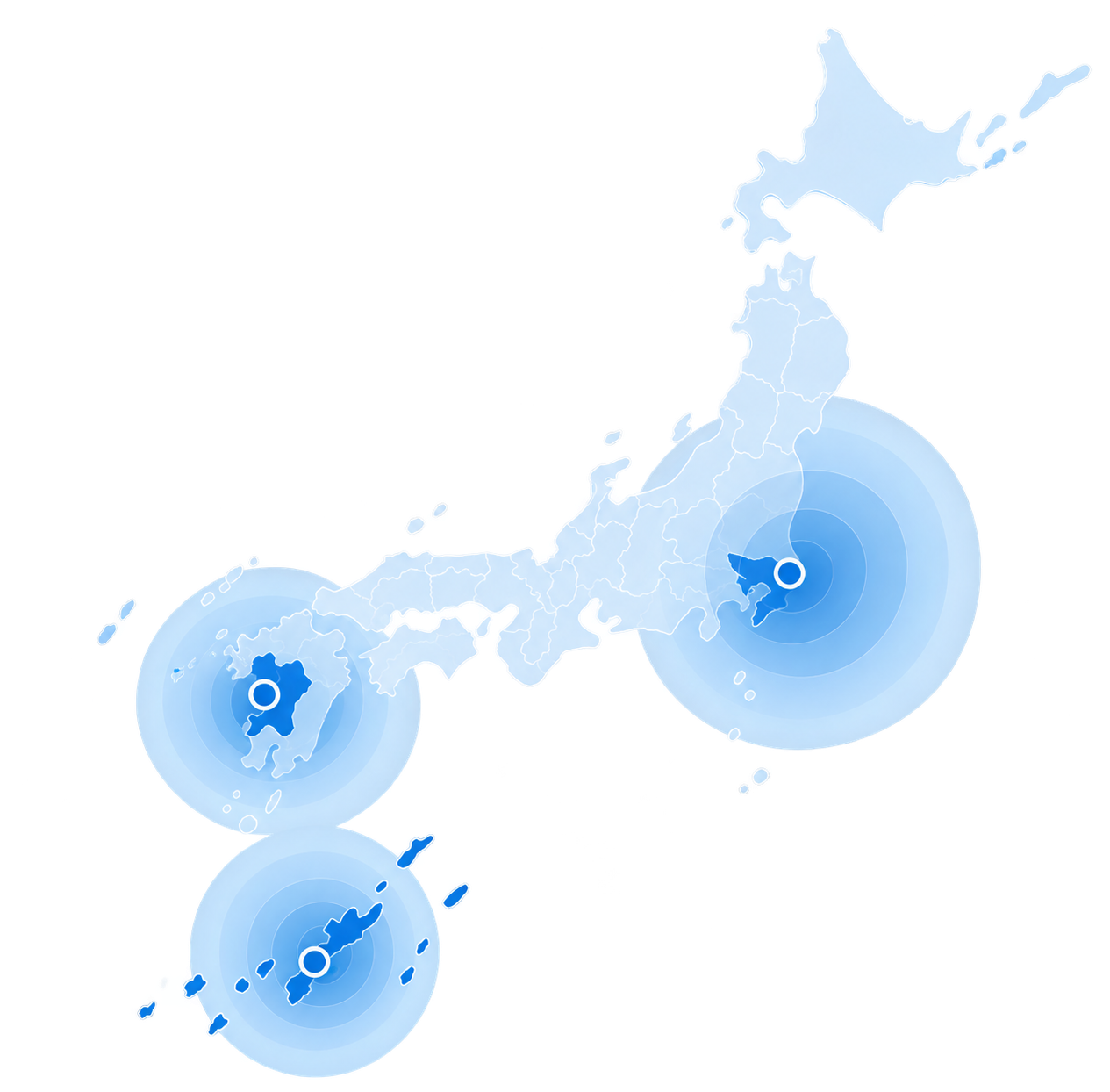 対応エリアの地図（沖縄・東京・熊本）