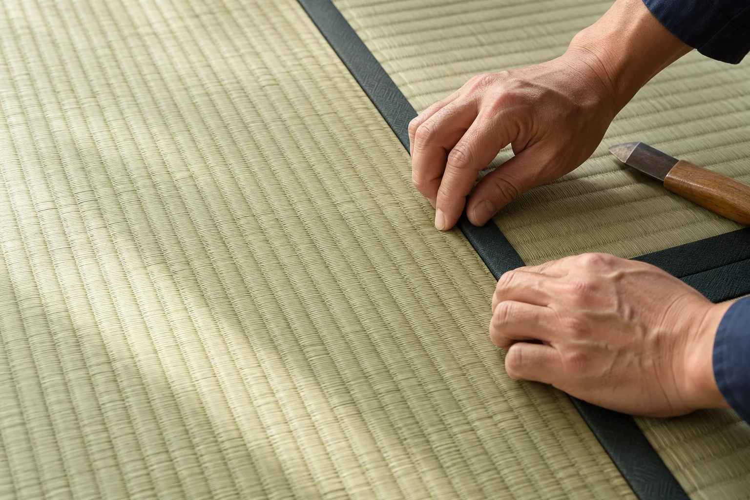 畳の張り替え作業の手元