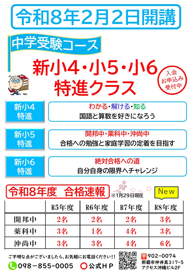 中学受験 新小4.5.6 特進クラス
